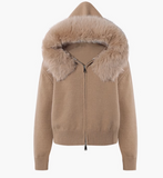 New Style Fashion Hooded Fur Collar Zipper Loose Sweater HZ1024