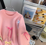 Bow Round Neck Pullover Knitted Sweater HZ1024