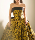 Yellow Satin Lace Long Prom Dress, Yellow Long Evening Dress HZ1024