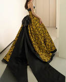 Yellow Satin Lace Long Prom Dress, Yellow Long Evening Dress HZ1024