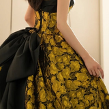 Yellow Satin Lace Long Prom Dress, Yellow Long Evening Dress HZ1024