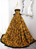 Yellow Satin Lace Long Prom Dress, Yellow Long Evening Dress HZ1024