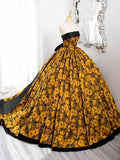 Yellow Satin Lace Long Prom Dress, Yellow Long Evening Dress HZ1024