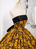 Yellow Satin Lace Long Prom Dress, Yellow Long Evening Dress HZ1024