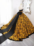 Yellow Satin Lace Long Prom Dress, Yellow Long Evening Dress HZ1024
