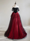 Off Shoulder Tulle Black/Burgundy Long Prom Dress HZ1024