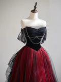 Off Shoulder Tulle Black/Burgundy Long Prom Dress HZ1024
