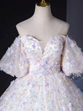 Sweetheart Neck Tulle Lace Light Purple Long Prom Dress HZ1024