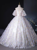 Sweetheart Neck Tulle Lace Light Purple Long Prom Dress HZ1024