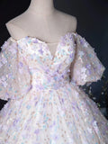 Sweetheart Neck Tulle Lace Light Purple Long Prom Dress HZ1024