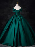 Off Shoulder Satin Green Long Prom Dress, Green Long Formal Dress HZ1024