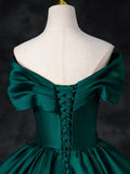 Off Shoulder Satin Green Long Prom Dress, Green Long Formal Dress HZ1024