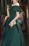 Off Shoulder Satin Green Long Prom Dress, Green Long Formal Dress HZ1024