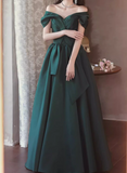 Off Shoulder Satin Green Long Prom Dress, Green Long Formal Dress HZ1024