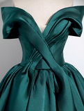 Off Shoulder Satin Green Long Prom Dress, Green Long Formal Dress HZ1024