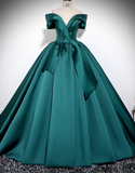 Off Shoulder Satin Green Long Prom Dress, Green Long Formal Dress HZ1024