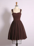 A-Line Sweetheart Neck Chiffon Brown Short Prom Dress, Brown Homecoming Dress HZ1024