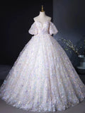 Sweetheart Neck Tulle Lace Light Purple Long Prom Dress HZ1024