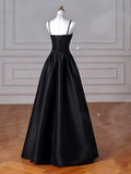 Sweetheart Neck Satin Black Long Prom Dress, Black Long Formal Dress HZ1024