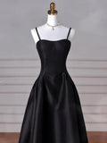 Sweetheart Neck Satin Black Long Prom Dress, Black Long Formal Dress HZ1024