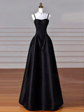Sweetheart Neck Satin Black Long Prom Dress, Black Long Formal Dress HZ1024