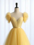 Sweetheart Neck Tulle Yellow Long Prom Dress, Yellow Long Formal Dress HZ1024