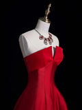 A-Line Satin burgundy Long Prom Dress, Burgundy Long Formal Dress HZ1024