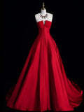 A-Line Satin burgundy Long Prom Dress, Burgundy Long Formal Dress HZ1024