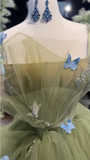 Tulle Green Long Prom Dress, Green Tulle Long Sweet 16 Dress HZ1024