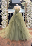 Tulle Green Long Prom Dress, Green Tulle Long Sweet 16 Dress HZ1024