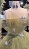 Tulle Green Long Prom Dress, Green Tulle Long Sweet 16 Dress HZ1024