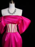 Off Shoulder Satin Mermaid Rose Red Long Prom Dress, Rose Red Evening Dress HZ1024