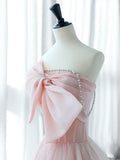 Pink Organza Long Prom Dress, Pink Long Formal Dress HZ1024