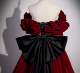 Off Shoulder Velvet Lace Burgundy Long Prom Dress, Burgundy Long Formal Dress HZ1024