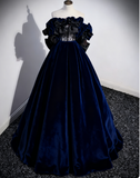 Off Shoulder Velvet Lace Burgundy Long Prom Dress, Burgundy Long Formal Dress HZ1024