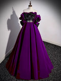 Off Shoulder Velvet Lace Burgundy Long Prom Dress, Burgundy Long Formal Dress HZ1024