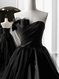 A-Line Satin Black Long Prom Dress, Black Long Evening Dress HZ1024