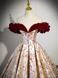 Off Shoulder Satin Champagne Long Prom Dress, Champagne Long Formal Dress HZ1024