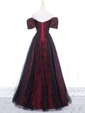 Temperamental Elegant A-Line Tulle Lace Burgundy Long Prom Dress, Burgundy Long Formal Dress HZ1024