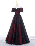 Temperamental Elegant A-Line Tulle Lace Burgundy Long Prom Dress, Burgundy Long Formal Dress HZ1024