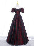 Temperamental Elegant A-Line Tulle Lace Burgundy Long Prom Dress, Burgundy Long Formal Dress HZ1024