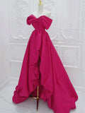 Off Shoulder Satin Rose Red Long Prom Dress, Rose Red Long Evening Dress HZ1024