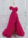 Off Shoulder Satin Rose Red Long Prom Dress, Rose Red Long Evening Dress HZ1024