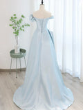 Blue Satin Tulle Long Prom Dress, Blue Tulle Long Evening Dresses HZ1024