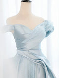 Blue Satin Tulle Long Prom Dress, Blue Tulle Long Evening Dresses HZ1024