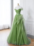 Tulle Lace Green Long Prom Dress, Green lace Long Formal Dress HZ1024