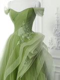 Tulle Lace Green Long Prom Dress, Green lace Long Formal Dress HZ1024