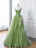 Tulle Lace Green Long Prom Dress, Green lace Long Formal Dress HZ1024