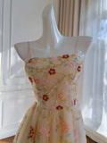 Tulle Sequin Beads Champagne Tea Length Prom Dress, Champagne Homecoming Dress HZ1024