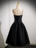 Satin Black Satin Short Prom Dress, Black Homecoming Dress HZ1024